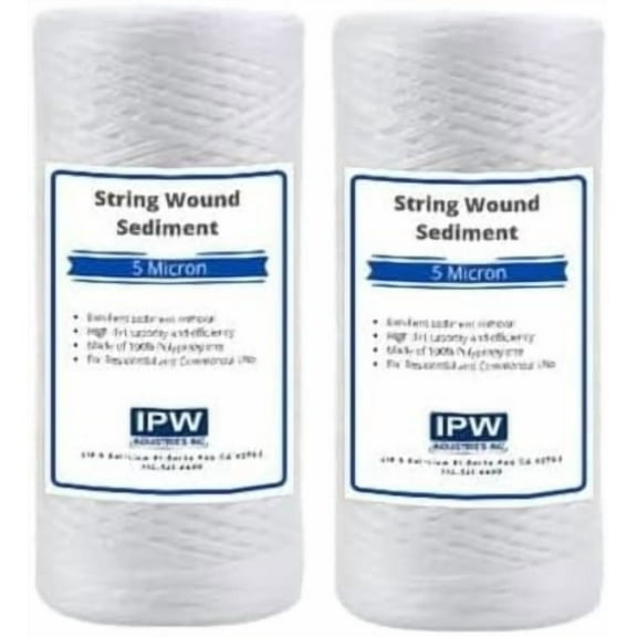 IPW Industries Inc. (PC20-P) 10" x 4.5" Whole House Heavy Duty String Wound Sediment Pre-Filter 5 Micron (2 Pack)