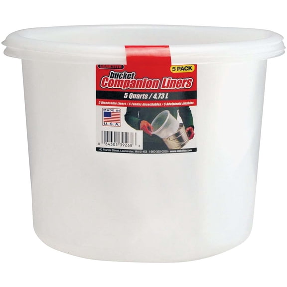 Leaktite Utility Bucket Companion Liner - Polyethylene, Disposable - 5 Pack, 5 Qt. White