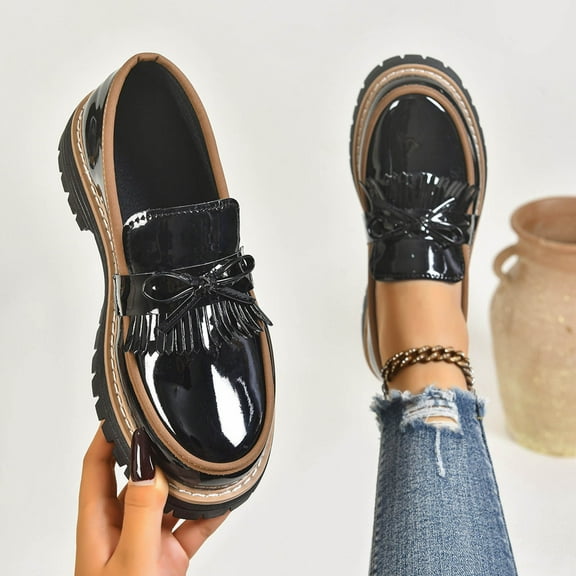 Tawop Shoes Women Casual Womans Shoes Round Toe Loafers Bowknot