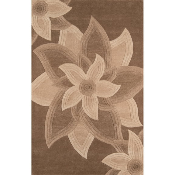 Momeni  Delhi Hand Tufted Wool Floral Area Rug Mocha 5' x 8' 5' x 8' Indoor,Handmade Rectangle