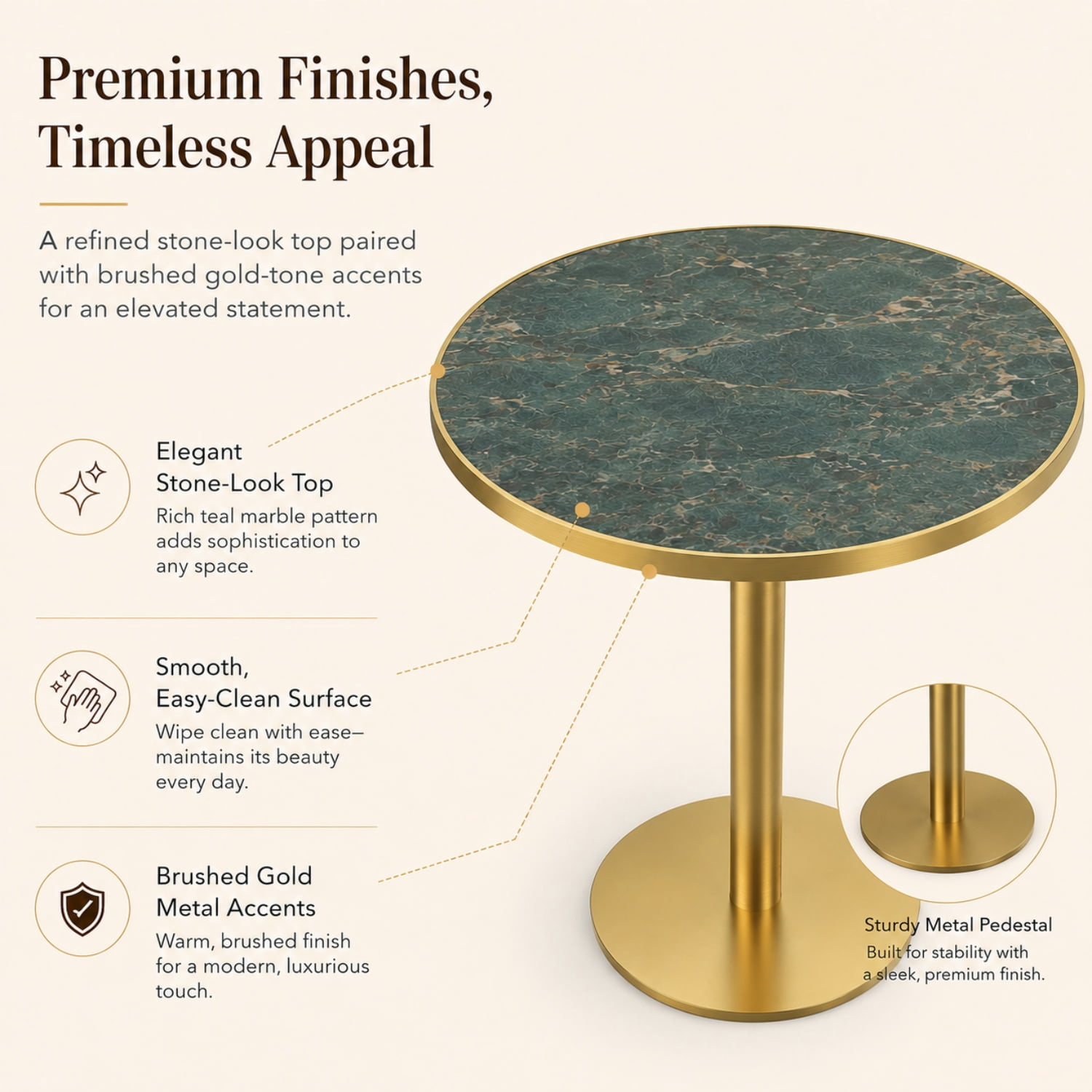 Miniyam 31.5 in. Round Tulip Dining Table for 2-4, Glossy Stone-Look Pedestal Table for Kitchen or Small Spaces, Green
