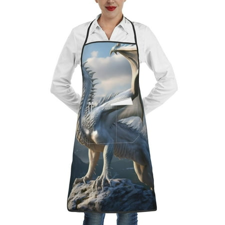 

Gaeub Mountain White Dragon Kitchen Cooking Aprons Adjustable Bib Apron Waterdrop and Oil Resistant Kitchen Chef Apron for Women Men