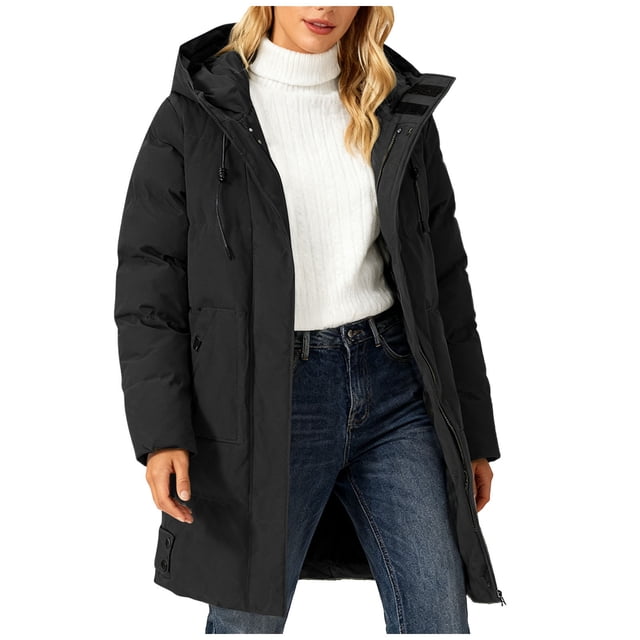 Parka Décontractée à Manches Longues avec Capuche, Col Montant, Double Poche, Fermeture Éclair et Boutons pour Femmes