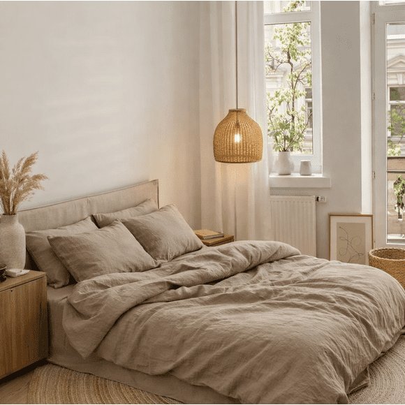 Q VITA 55% French Linen 45% Cotton Duvet Cover Set – King, 3-Piece Bedding with Duvet Cover & Pillowcases – Dark Oatmeal Color – OEKO-TEX Certified, Machine Washable, Designed in Canada