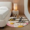 thumbnail image 2 of Spring Bees Daisy Round Area Rug 5Ft Washable Circle Rugs for Living Room Bedroom, Rustic Tulips Dots Brown Striped Burlap Non-Slip Carpet Floor Mats Indoor Outdoor Carpet Runner Aesthetic Home Decor, 2 of 8