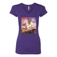 thumbnail image 2 of Wild Bobby, Unicorn Fanstasy Rainbow Castle Female Junior Fit V-Neck Tee, Purple Rush, X-Large, 2 of 3