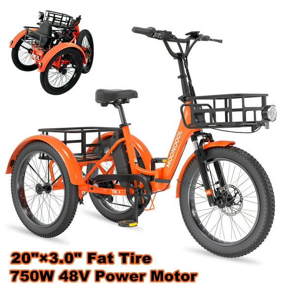 ABORON 3.0 Fat Tire Electric Trike for Senior Foldable E-Bike, 750W Motorized Tricycle Adult 20" Folding 3 Wheel Electric Commute Bike Trike w/48V Battery and Storage Baskets