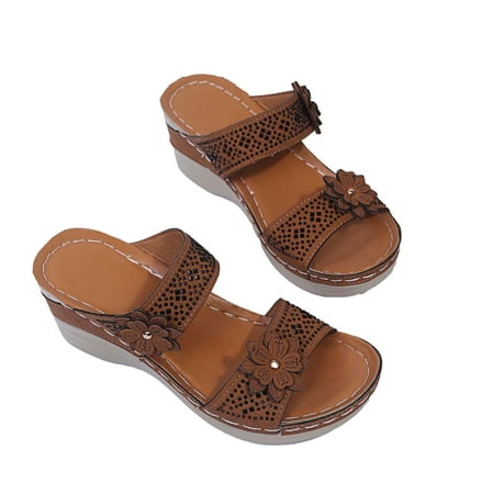 

Summer Retro Casual Flowers High-Heeled Flat-Bottomed Ladies Wedge Slippers