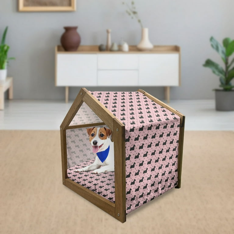 Scottie Dog Pet House Hairy and Fluffy Adult Terrier and Bones on Pink Background Outdoor Indoor Portable Dog Kennel with Pillow and Cover 5
