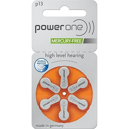- Power One P13 No Mercury Hearing Aid Batteries (6 Batteries)