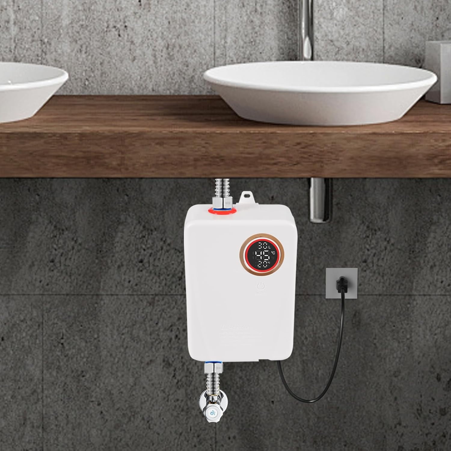 3000W 110V Tankless Water Heater Electric, Instant Water Heater Under Sink Electric Mini Tankless Water Heater with Digital Display, On Demand Hot Water Heater for Kitchen, Toilet (White)