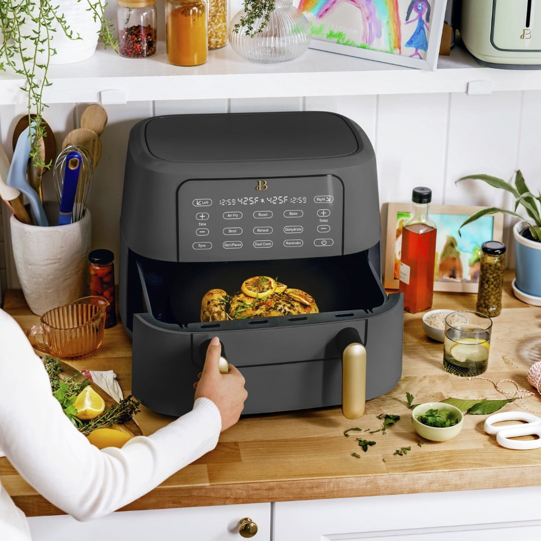 Beautiful 9 QT TriZone Air Fryer, Oyster Grey by Drew Barrymore