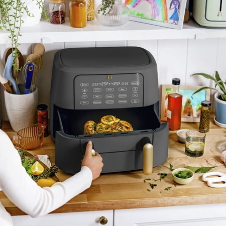 Beautiful 9 QT TriZone Air Fryer, Oyster Grey by Drew Barrymore