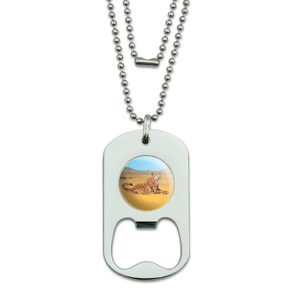 Cheetah Africa Savannah Military Dog Tag Bottle Opener Pendant