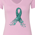 thumbnail image 4 of Inktastic Ovarian Cancer Awareness Teal Ribbon Made of Hearts Women's V-Neck T-Shirt, 4 of 5