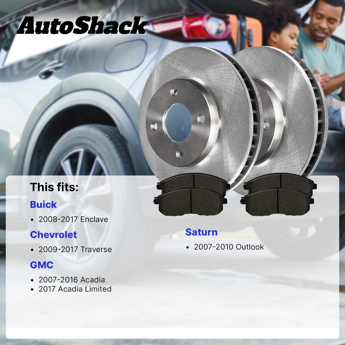 AutoShack Front & Rear Brake Rotors & Premium Pads for Chevrolet, GMC, Buick & Saturn, Traverse 2009-2017 Acadia 2007-2016 Enclave 2008-2017 Acadia Limited 2017 Outlook 2007-2010, AWD FWD V6 3.6L