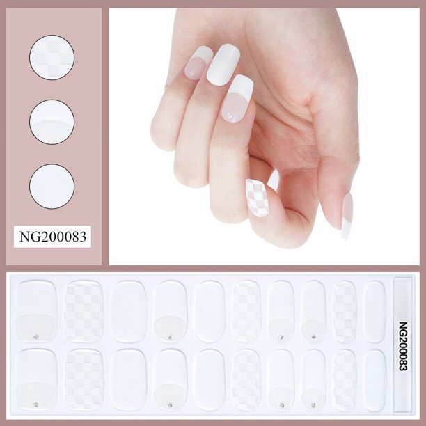 Tiras de uñas de Gel semicuradas, parches deslizantes, adhesivos impermeables de larga duración, cubierta completa, necesita lámpara UV, 1 hoja