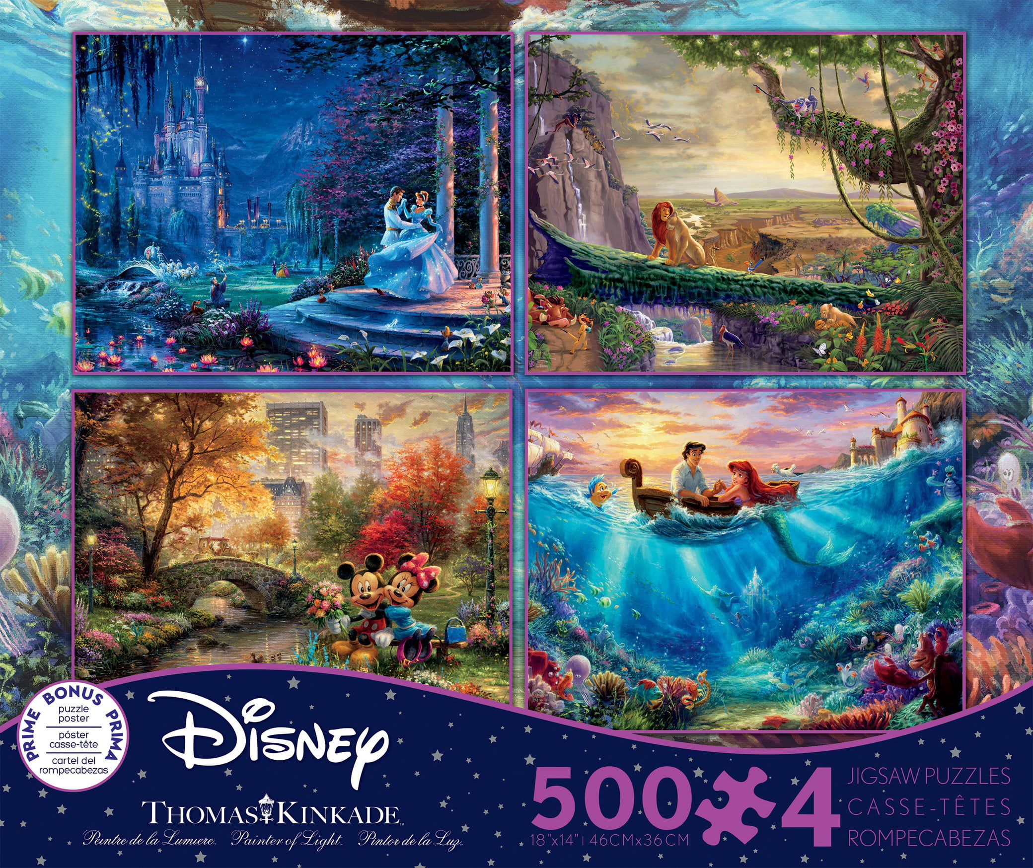 500 Pieces for sale online Ceaco 3663-01 4-1 Multi-Pack Thomas Kinkade Disney Jigsaw Puzzle 