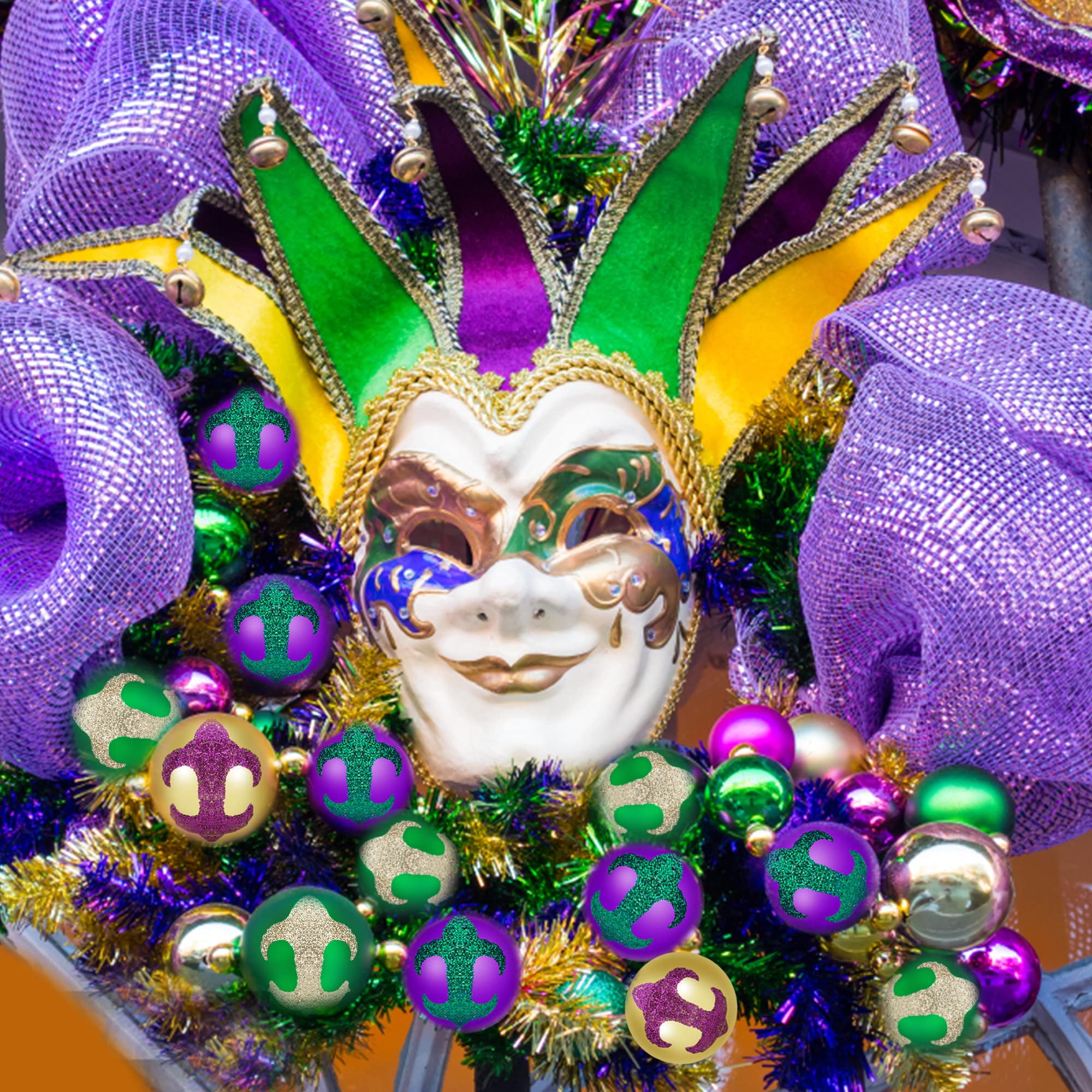 Watayo 12 PCS Mardi Gras Glass Ball Ornaments-1.5 Inch Mardi Gras Glitter  Hanging Ball- New Orleans Purple Green Gold Ornaments for Mardi Gras  Holiday
