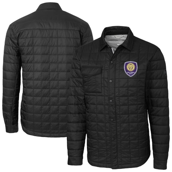 Men's-Cutter & Buck  Black Orlando City SC Rainier PrimaLoft Eco Insulated Quilted Shirt Jacket