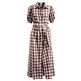 thumbnail image 7 of Women's Casual Dresses Gingham Shirt Midi Dress with Puff Short Sleeves Summer Long Shirt Sundress Brown S, 7 of 7