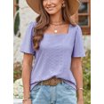 thumbnail image 3 of SHIBEVER Summer Tops for Women Casual Square Neck Shirts Short Sleeve Tshirt Fashion Eyelet Blouse Flowy Solid Color Shirt Loose Fit Purple Tunic Size M, 3 of 6