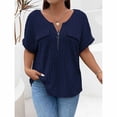 thumbnail image 2 of Baberdicy T-Shirts Womens Mini Under 20$, Women's 2025 Spring And Summer Short Sleeve New Solid Color Large Size Women's Top Zipper Short Sleeve Pocket Pullover T Shirt Loose, 2 of 9