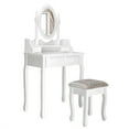 thumbnail image 1 of Costway Vanity Wood Makeup Dressing Table Stool Set Jewelry Desk W/4 Drawer&Mirror White, 1 of 10