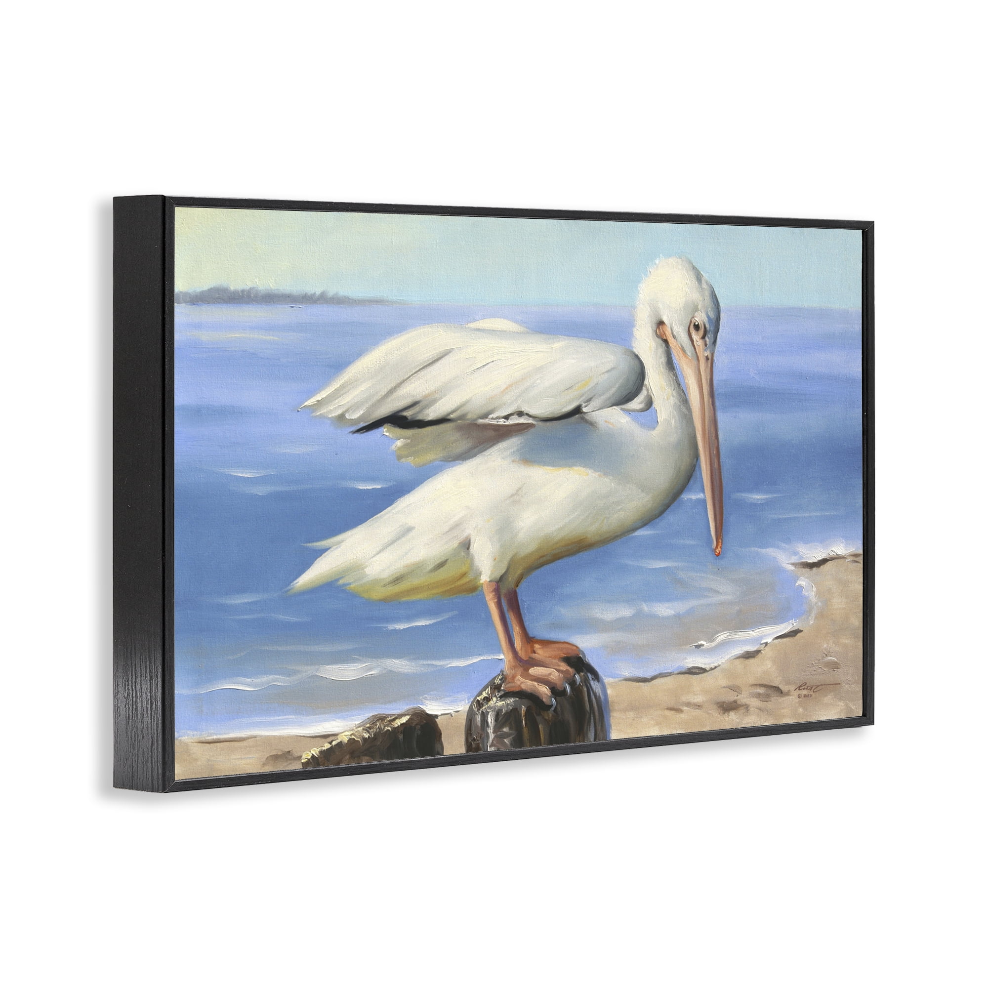 Stupell Industries Beach Scene Pelican Animals & Insects Painting Black Framed Art Print Wall Art, 18 x 12