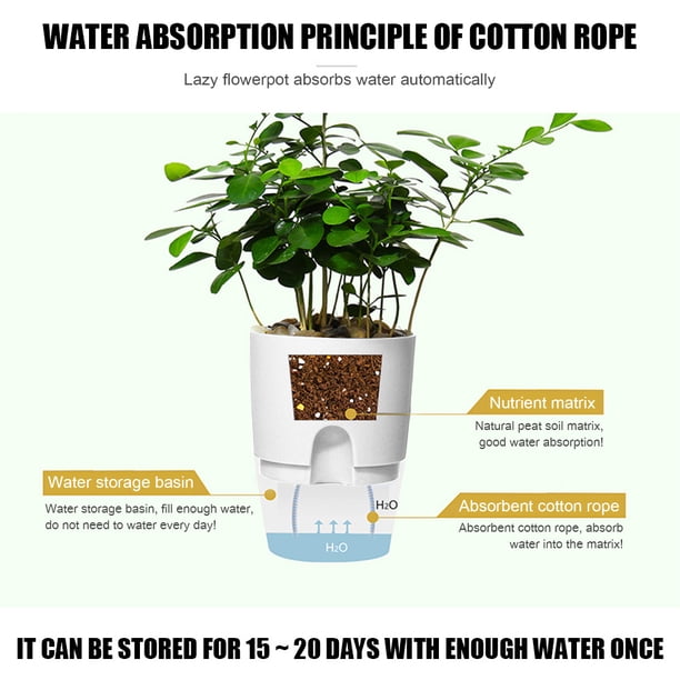 Maceta de ABS de 2 capas con contenedor de plantas de riego automático con tanque de agua (23,5 cm) Likrtyny Libre de BPA