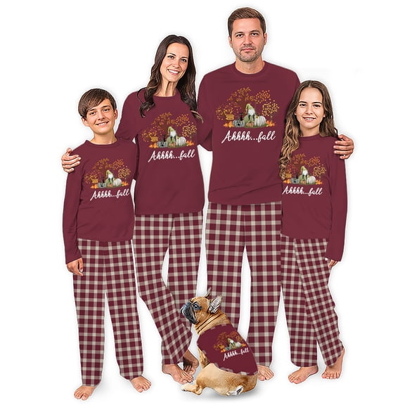 Matching Family Pajamas For Thanksgiving, Maroon Gnome Fall Pajama Set, Standard To Plus Size