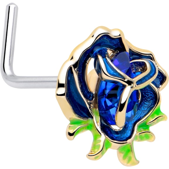 Body Candy 20 Gauge 7mm Deep Blue Flower L Shape Nose Ring Stainless Steel for Women