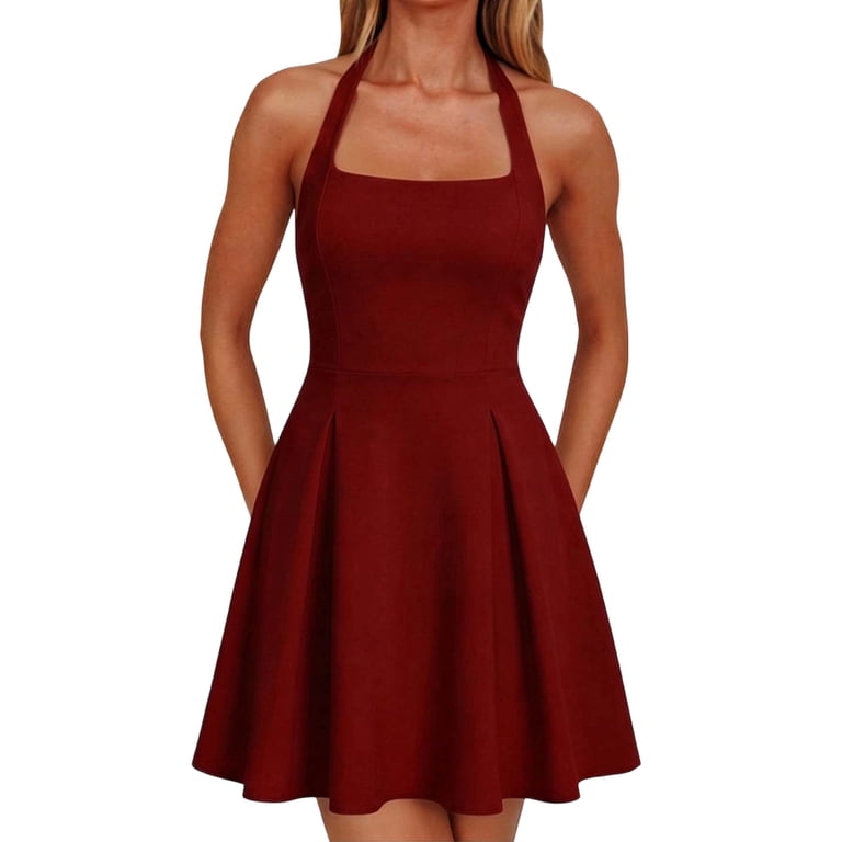 halter neck skater dress Peggy | White & Black Polka Dot Halter-Neck Skater Mini Dress