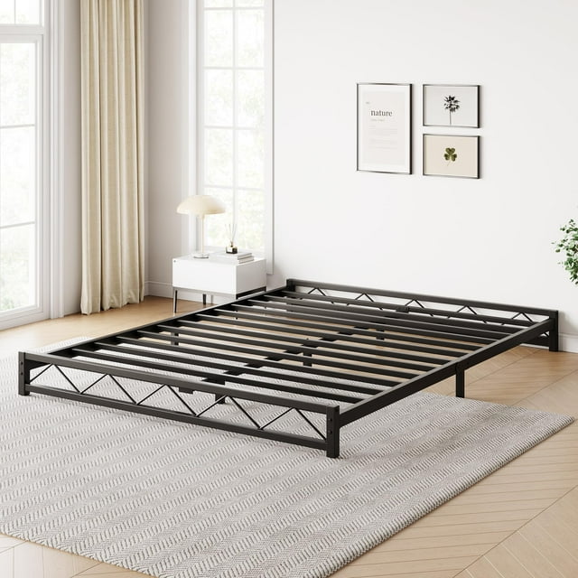 Yiwa Wavy Pattern Metal Platform Bed Frame, Steel Slat Support, No Box Spring Needed, Easy Assembly