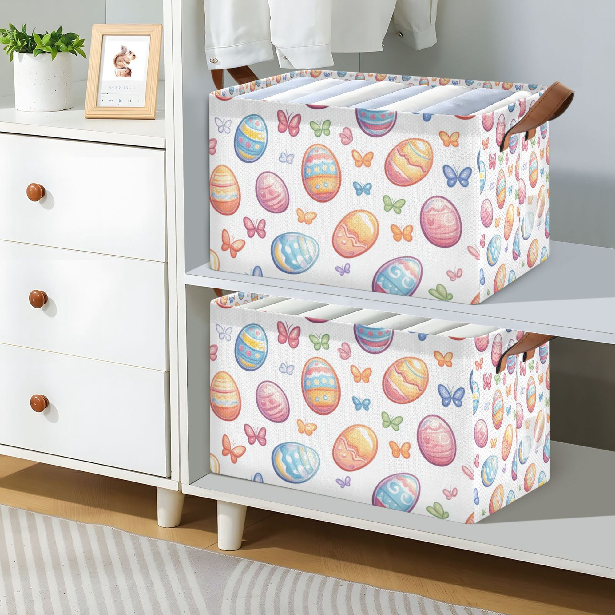 Yayeee Foldable Storage Basket for Shelves Waterproof Cloth Bins with Handles, Pastel Easter Pattern