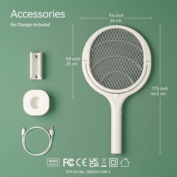 Raqueta eléctrica para insectos con cabezal giratorio recargable, raqueta eléctrica para mosquitos, matamoscas eléctrico, lámpara antimosquitos, antimoscas y antiavispas, atrapamoscas.