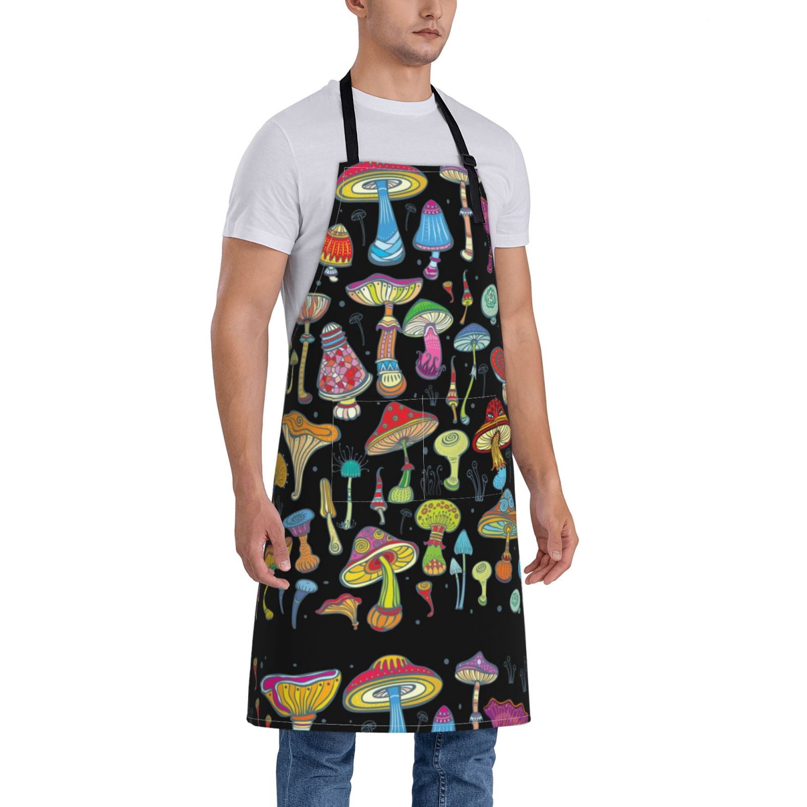 Kdxio Bright Mushrooms Apron with Pockets Adjustable Kitchen Aprons for Men Women Waterproof Aprons for Cooking,Drawing,Crafting, Baking Household Cleaning