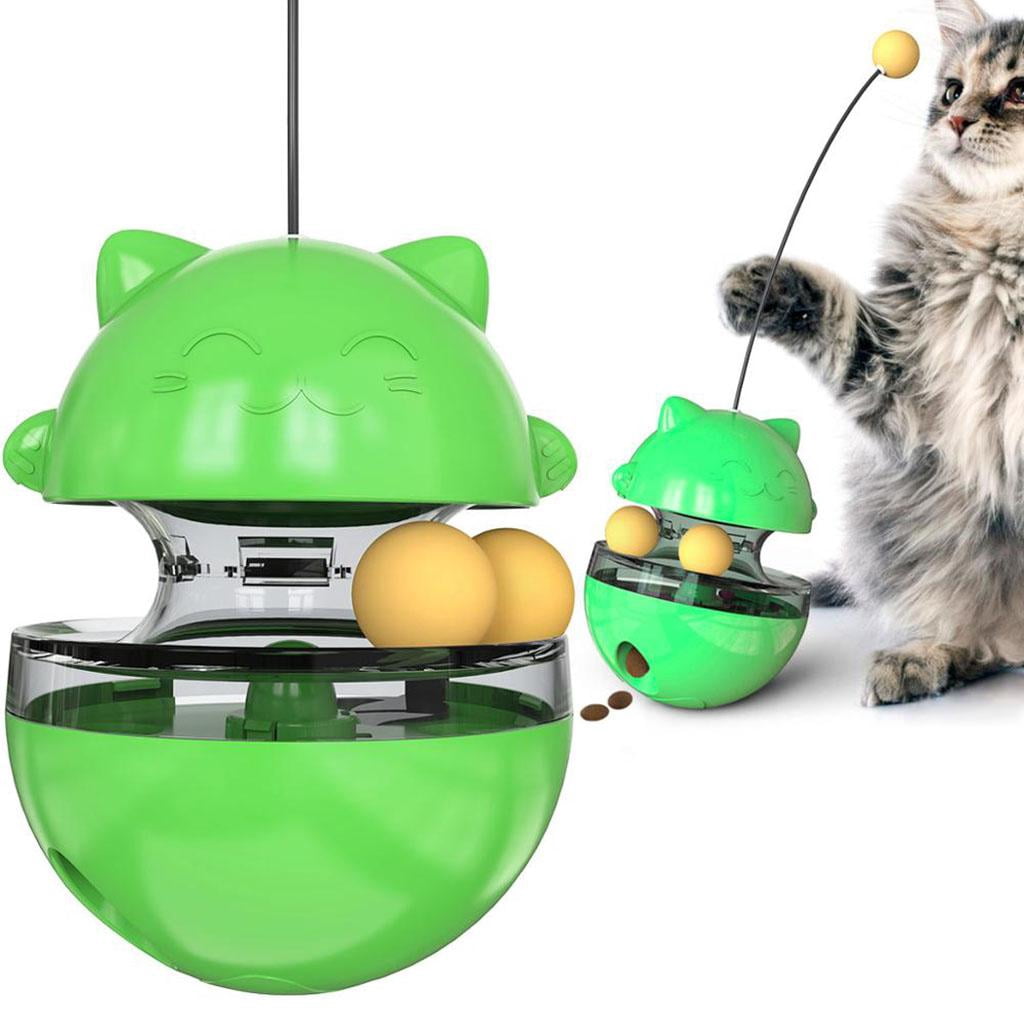 Cat Dispenser Toy Tumbler Puzzle Feeder Toy Pets Slow Kibble Dispensing Ball for Cat Training - Green, 10x10x13.5cm