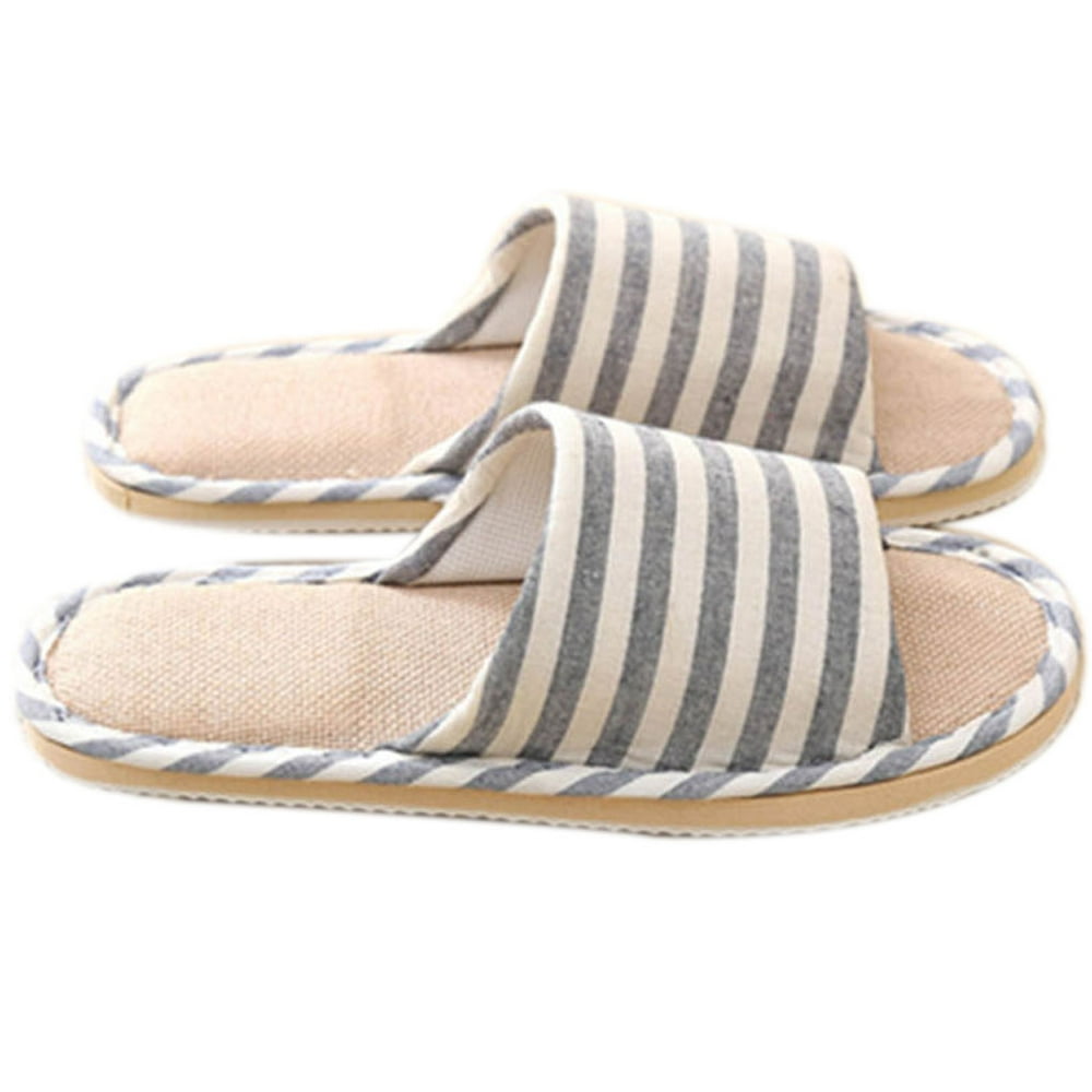 Worallymy - Open Toe Cotton Linen Slippers Men Women Comfy Indoor House Spring Summer Anti-Slip
