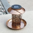 thumbnail image 2 of Kezqiaxn Outdoor Bird Feeder Portable Hanging Outdoor Hummingbird Feeder, 2 In 1 Bird Feeders with Solar Street Lamp Garden Birdhouse Metal Tray Golden, 2 of 9