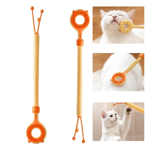 2-Pack 3-in-1 Cat Grooming Brush & Interactive Toy – Dual-Sided Self-Grooming Scratcher & Massage Stick with Teaser Tassel, Hair Removal, Anxiety Relief, Fun Play for Indoor Cats