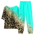 thumbnail image 2 of Atogsazn Two Piece Sets for Women Summer Casual Printed Short Sleeve Round Neck Top + Wide-Leg Pants Suit Set Green S on Clearance, 2 of 3