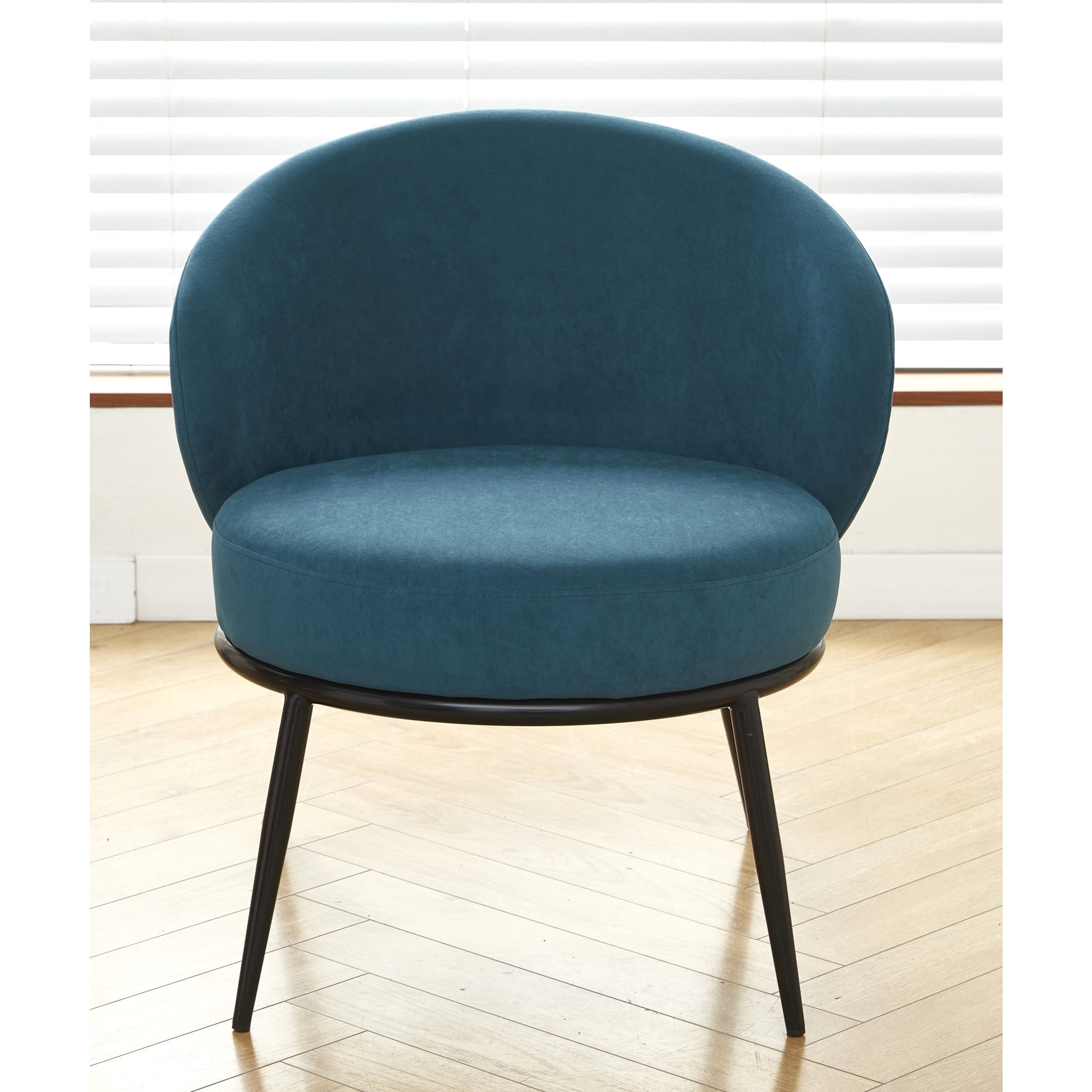 GDF Studio 27.36" Mid-Century Modern Round Accent Chair with Velvet Upholstery, Black Metal Legs, Blue