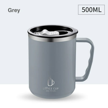 

Stainless Steel Coffee Cup with Lid Double-Layer Creative Mug with Handle High Aesthetic Value Portable Color Casual Cup