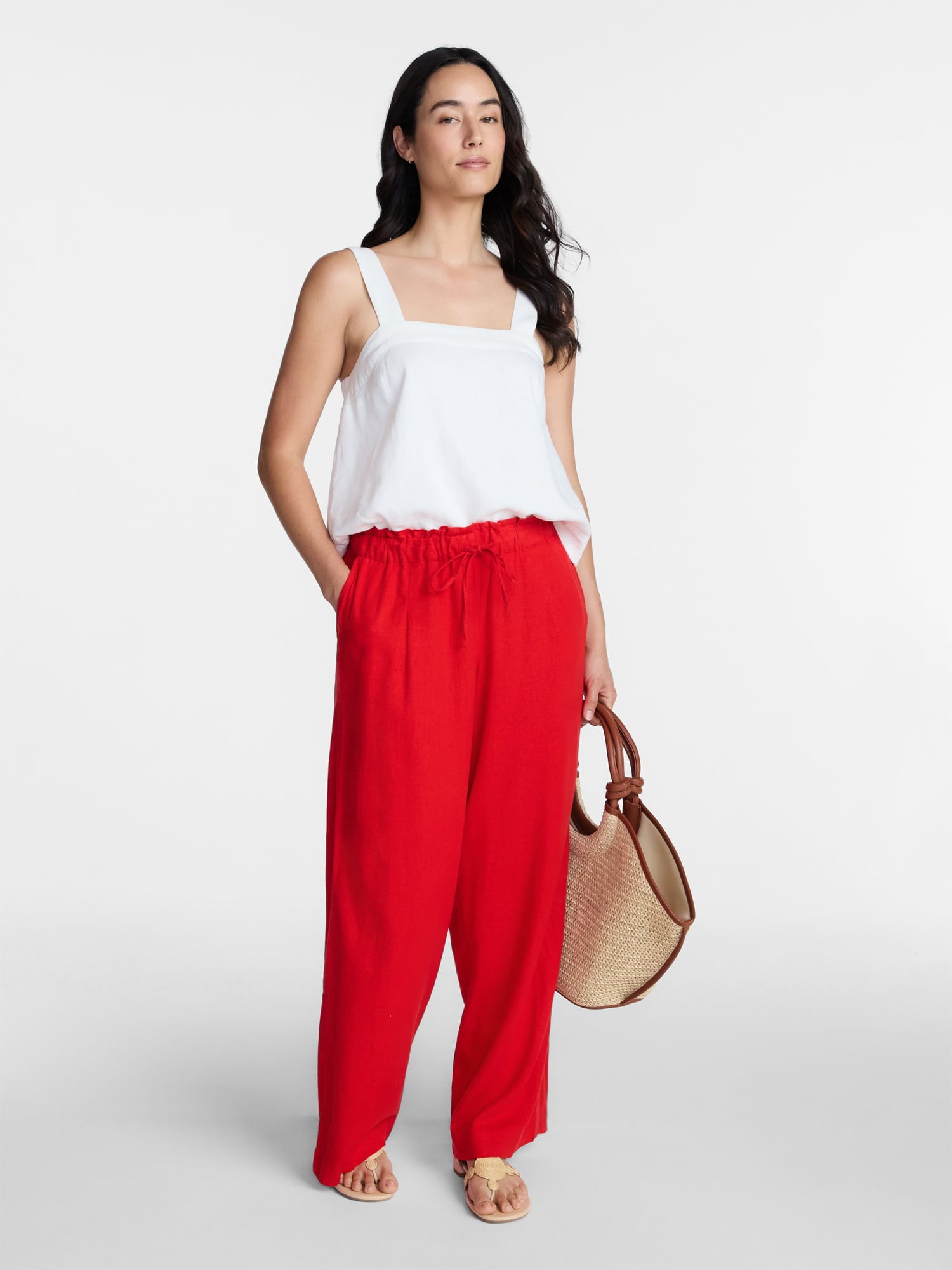 Time and Tru Women's Wide Leg Linen Blend Pants, Sizes XS-4X