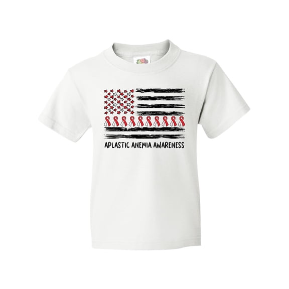 Inktastic Aplastic Anemia Awareness Red and White Ribbons and Flag Youth T-Shirt