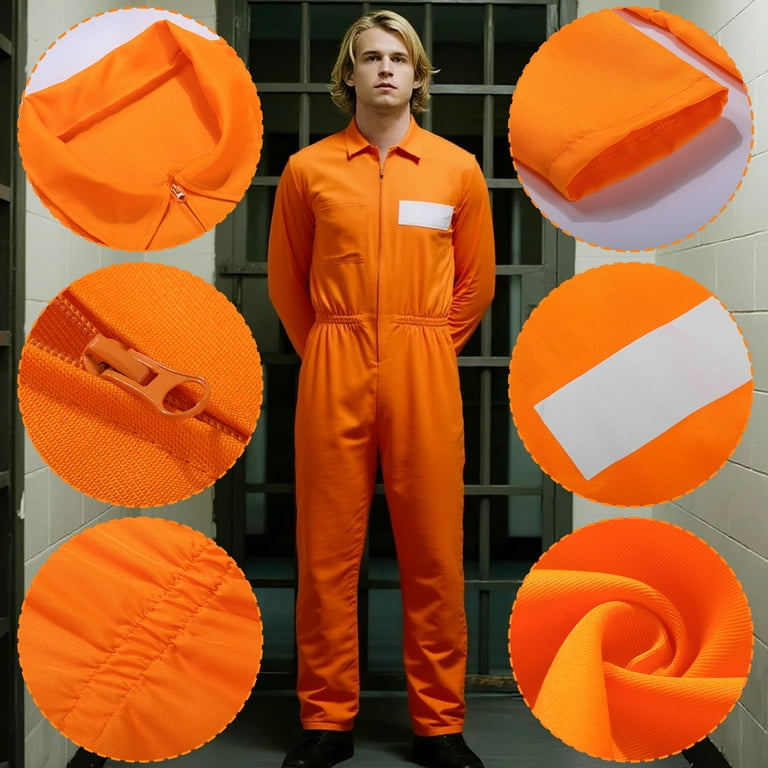 Forfamy Prisoner Costume Men Halloween Outfit, Orange Jumpsuit