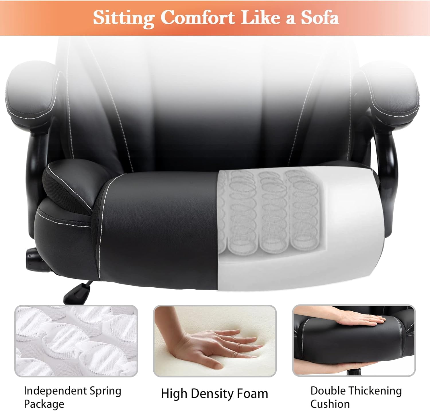 350lbs Big and Tall Office Chair - Adjustable Lumbar Support, Spring Cushioned High Back Executive Desk Chair for Ergonomic Comfort and Back Pain Relief