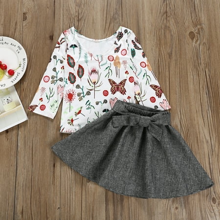 Casual Children Pretty Clothes 2019 Autumn Spring Baby Girls Long Sleeve T-shirt Tops+Bow Skirt 2Pcs Outfits (Best Baby Swing Reviews 2019)