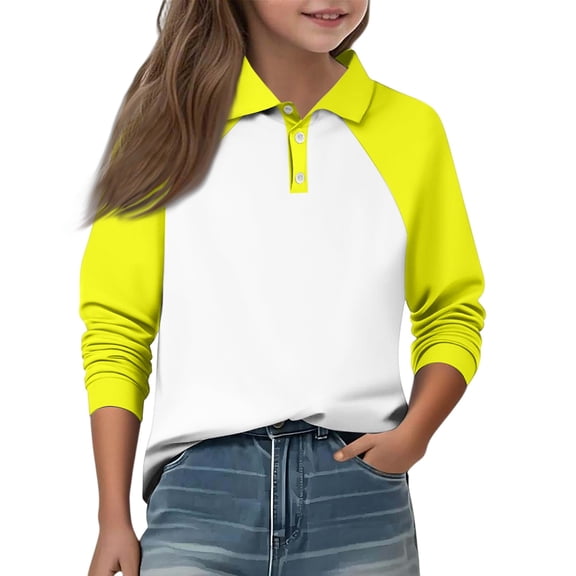Grblisyd Shirts for Girls School Uniform Long Sleeve Color block Top Kids Golf Pique Polo Shirts 5-14 Year